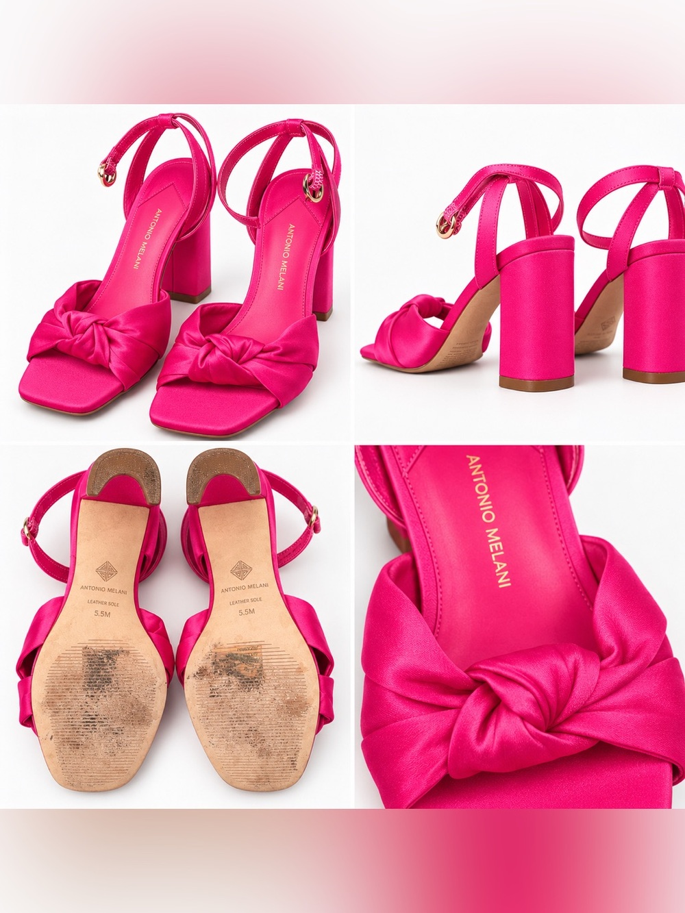 Antonio Melani Hot Pink Satin Bow Block Heel Sandals — Size 5.5M
